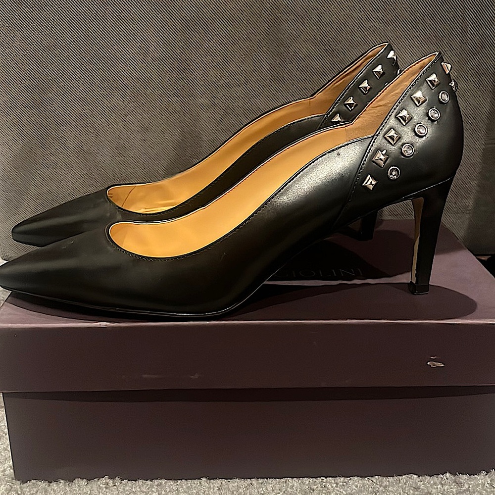 Enzo Angiolini Black Heels with embellishment on back of heel